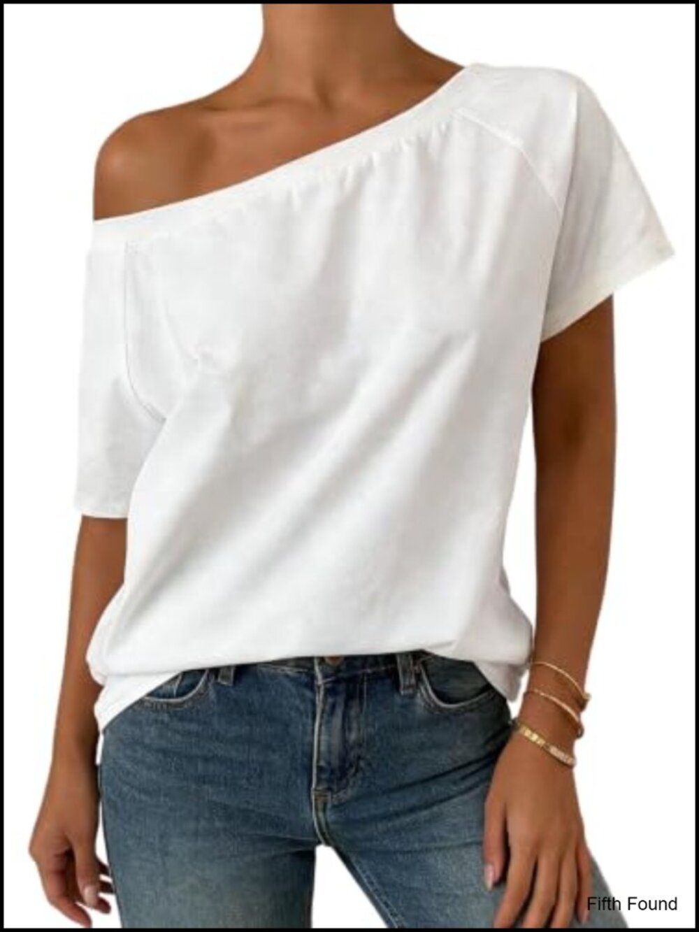 Off Shoulder Short Sleeve Slouchy Top Cotton Elastane